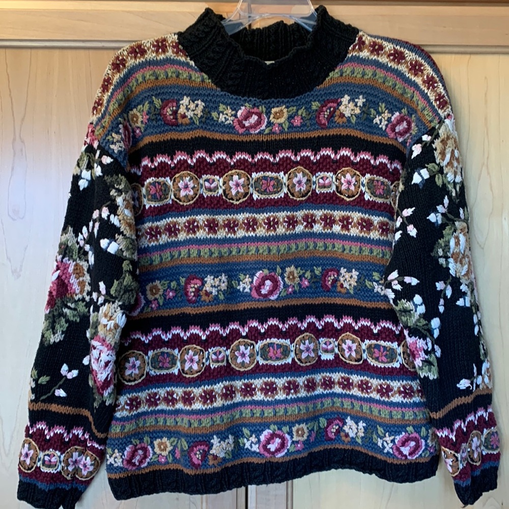 Vintage Express Tricot Handknitted Sweater Cottagecore Unique Rare SZ Medium